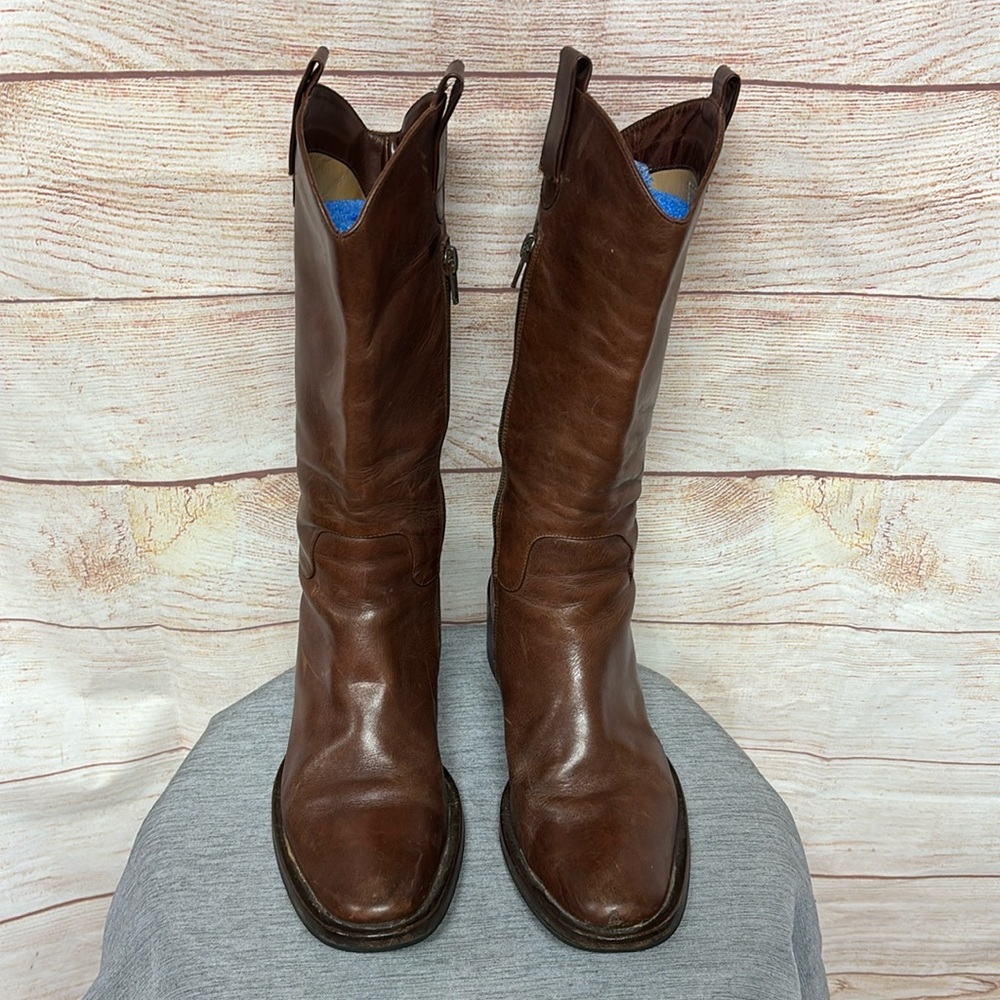 FEBO brown Leather pull on side zipper boots